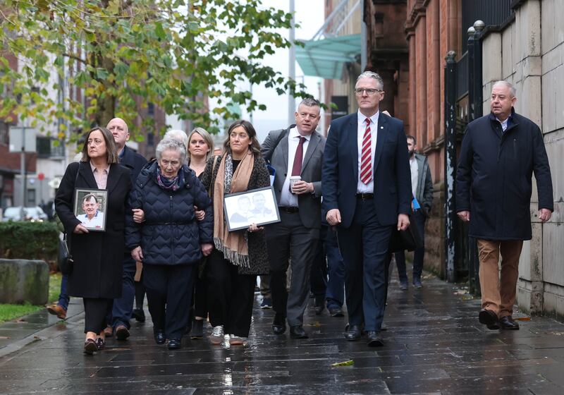 The family of GAA official Sean Brown are taking a legal action against the British Government for refusing to hold a public inquiry into his murder.

The family of Sean Brown, including his widow Bridie, pictured at the High Court in Belfast.  GAA President Jarlath Burns pictured with the family 
Picture Colm Lenaghan