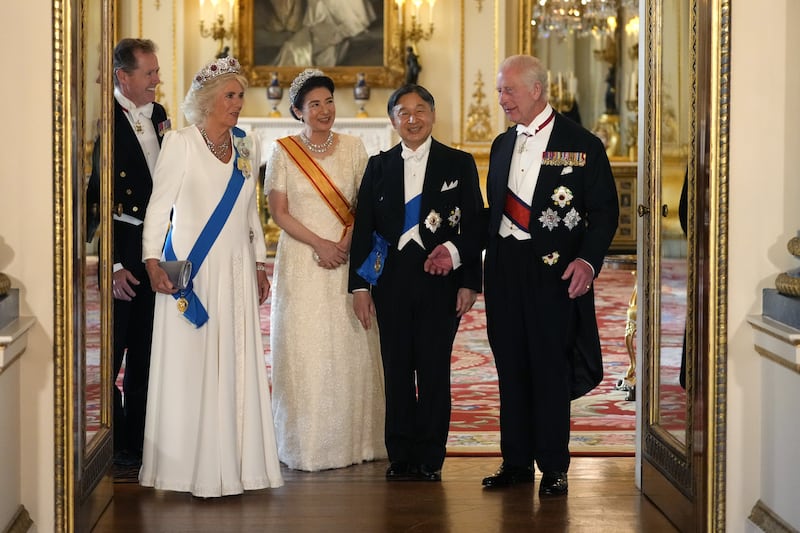 The King and Queen with Emperor Naruhito and his wife Empress Masako of Japan ahead of the State Banquet at Buckingham Palace