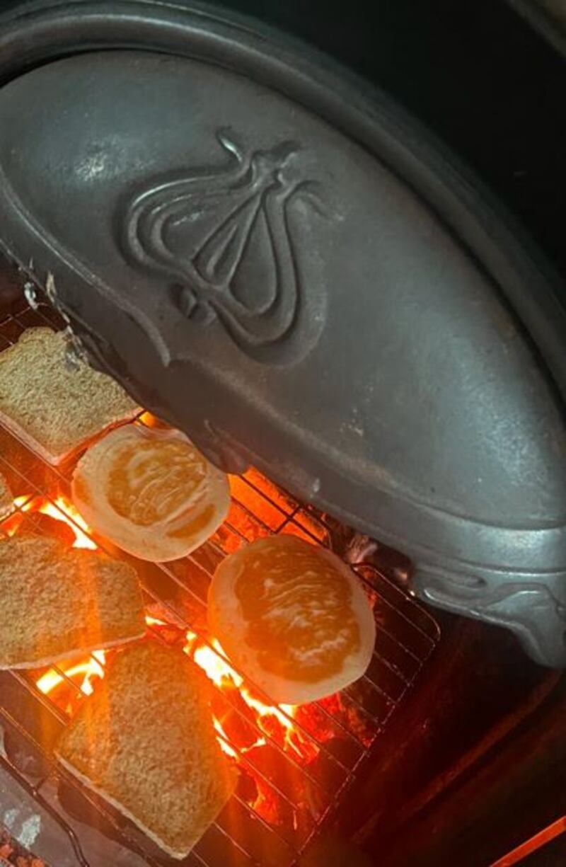 Tanya said they toasted bread on the fire on Friday amid the stormy conditions outside