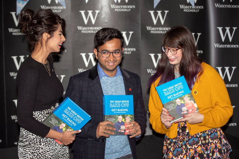 Kim-Joy (R) with her fellow Bake Off 2018 finalists, Ruby Bhogal (L) and Rahul Mandal