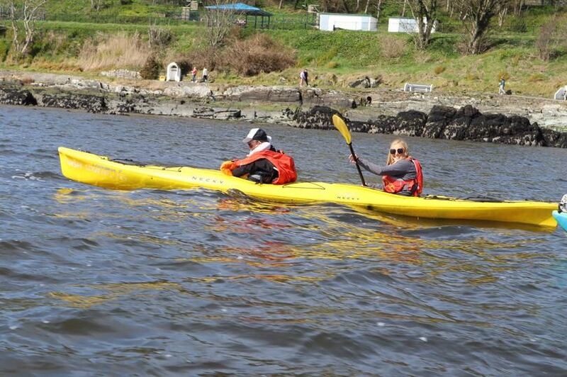 Jessica Harkin paddling Adrian Harkin into Inish Adventures in Moville, County Donegal, in April, as part of the Summit To Sea 4 MMD event.