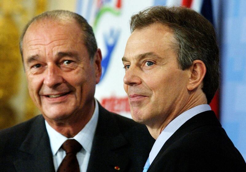 Tony Blair (right) and Jacques Chirac. Mr Berlusconi was furious at being shut out of their talks with Germany’s Gerhard Schroeder