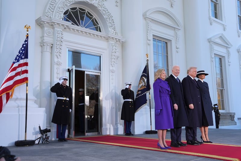 Joe Biden and Jill Biden with Donald Trump and Melania Trump upon arriving at the White House in Washington (Evan Vucci/AP)