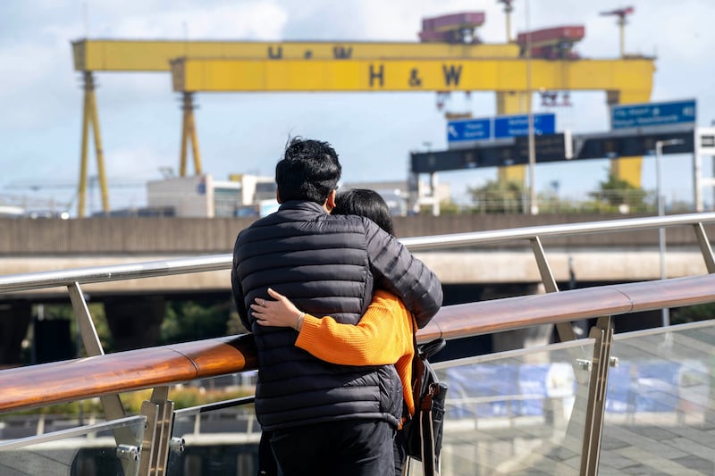 Embracing the view from the Lagan Weir Footbridge in Belfast.