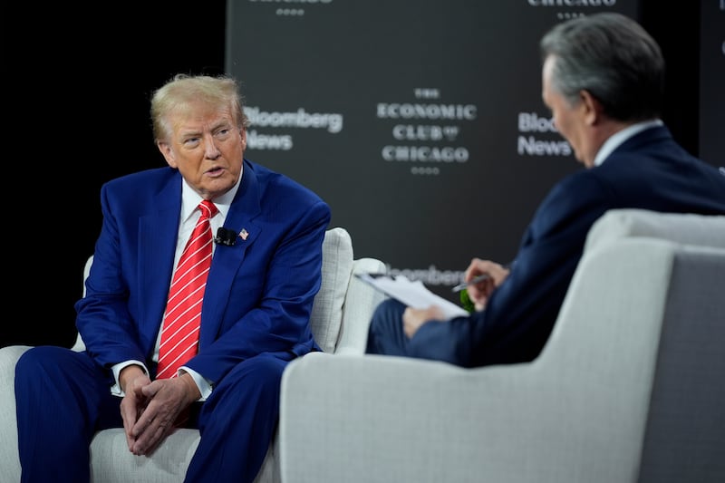 Republican presidential nominee Donald Trump speaks during an interview with Bloomberg News editor-in-chief John Micklethwait during an event with the Economic Club of Chicago on Tuesday (Evan Vucci/AP)