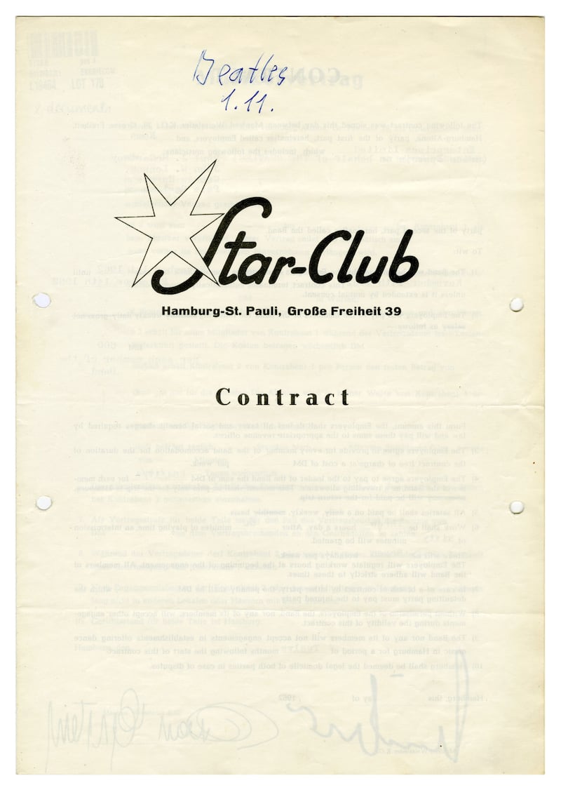 Undated handout photo issued by TracksAuctions.com of the original contract from 1962