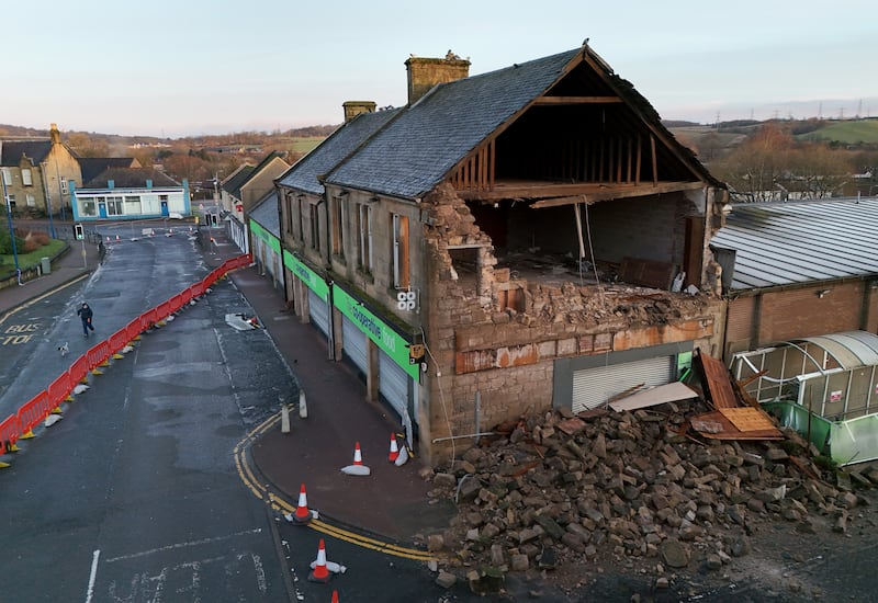 The Co-op store in Denny, Stirlingshire, was damaged in the storm