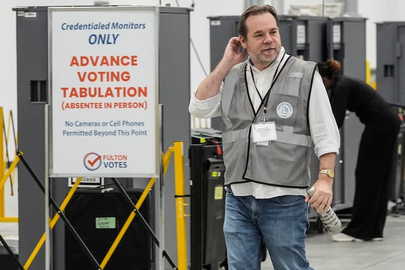 An independent observer at the Fulton County Election Hub and Operation Centre in Georgia (AP Photo/John Bazemore)