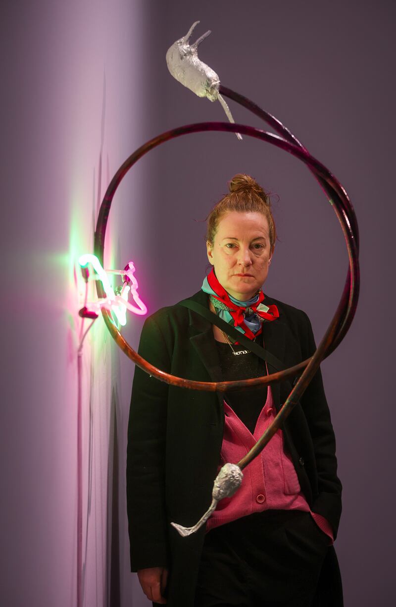 Artist Niamh McCann pictured at her exhibition ‘someone decides, hawk or dove’ in the MAC Belfast PICTURE: MAL MCCANN