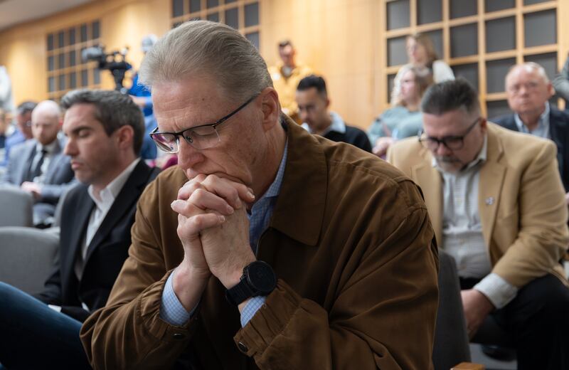 Pastor Bob Becker takes part in a prayer vigil held in Wichita, Kansas for those affected by the crash (Travis Heying/AP)