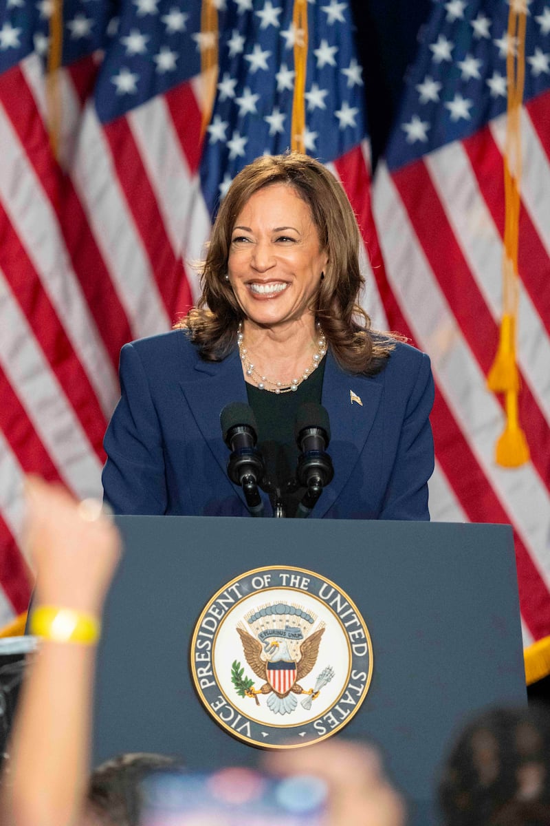 Vice president Kamala Harris campaigns in Wisconsin (Kayla Wolf/AP)