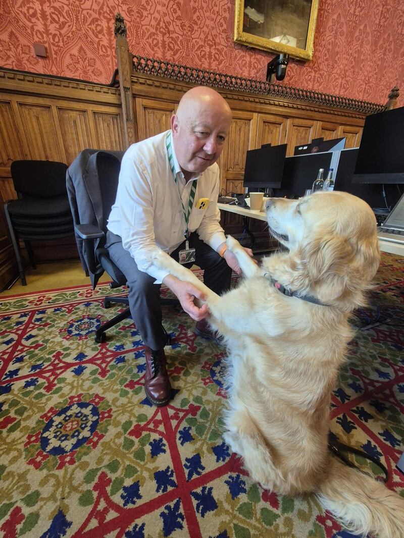 Steve Darling, the Liberal Democrat MP for Torbay, with his guide dog Jennie, aged four