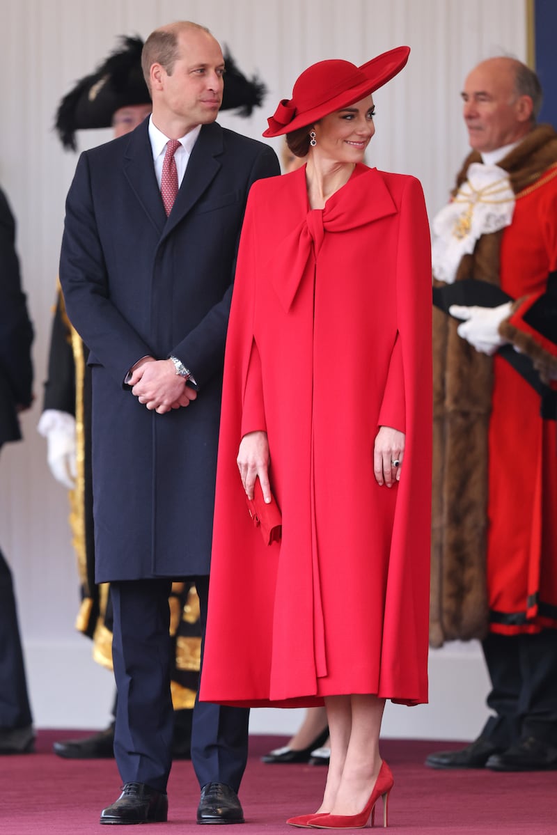 The Princess of Wales wore a a striking monochromatic crimson ensemble