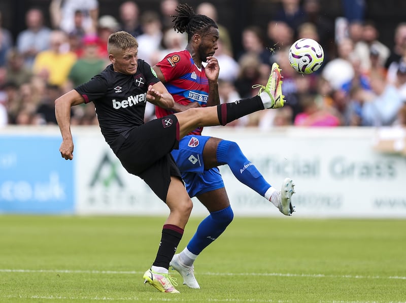 West Ham United's Callum Marshall in action during the pre-season friendly match at the Chigwell Construction Stadium, Dagenham. Picture date: Saturday July 20, 2024.