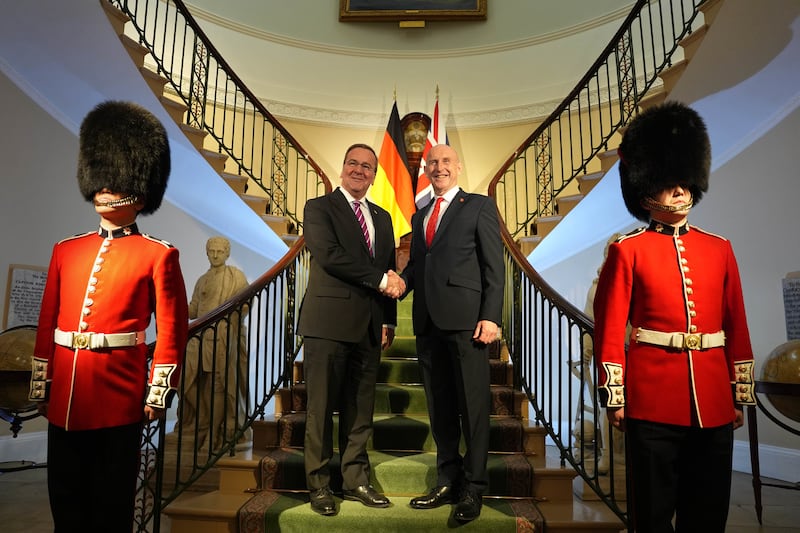 Defence Secretary John Healey (centre right) and his German counterpart Boris Pistorius before signing a new UK-Germany Defence Agreement at Trinity House in London