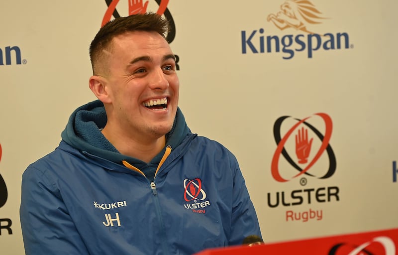 Pacemaker Press 26-02-2024:  
 
Ulster Rugbys Centre James Hume pictured during a press preview of the upcoming BKT United Rugby Championship Origins Round 11 fixture against Dragons at Kingspan Stadium in Belfast.
Picture By: Arthur Allison/Pacemaker Press.