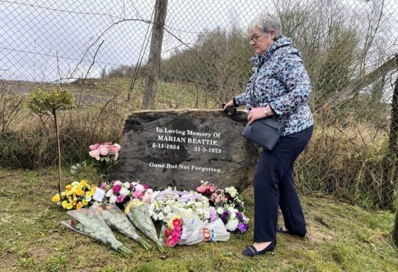 A memorial has been unveiled close to the former quarry where Marian Beattie's body was found