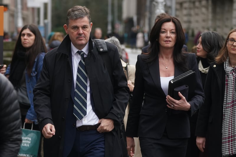 RTE director general Kevin Bakhurst and RTE board member Anne O’Leary arrive at Leinster House, Dublin.