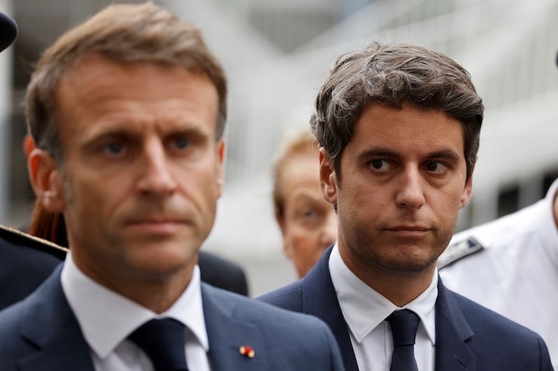 Gabriel Attal with Emmanuel Macron (Ludovic Marin/AP)