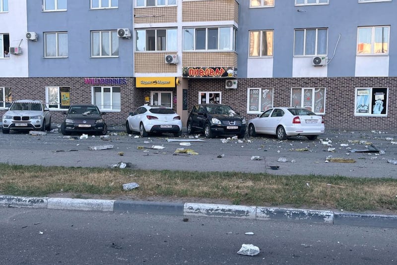 A building damaged in a drone attack on the city of Engels in the Saratov region of Russia (Saratov region governor Roman Busargin official Telegram channel/AP)