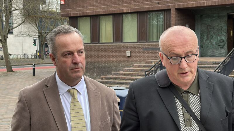 Retired Pc Tim Bradshaw (left) and Andrew Newman, deputy chairman of Sussex Police Federation, outside Portsmouth Crown Court