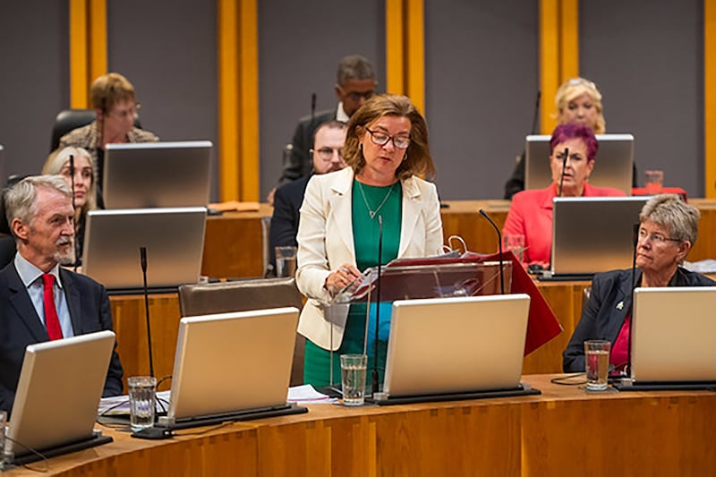 First Minister of Wales Eluned Morgan in the Senedd’s debating chamber