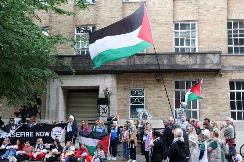 Monday's rally in Belfast was held outside the HQ of BBC NI. PICTURE: MAL MCCANN