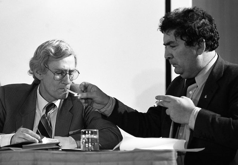 John Hume and Seamus Mallon at the SDLP Annual Conference in the Forum Hotel in 1985 at which Labour MP Shirley Williams attended. PICTURE: PACEMAKER PRESS