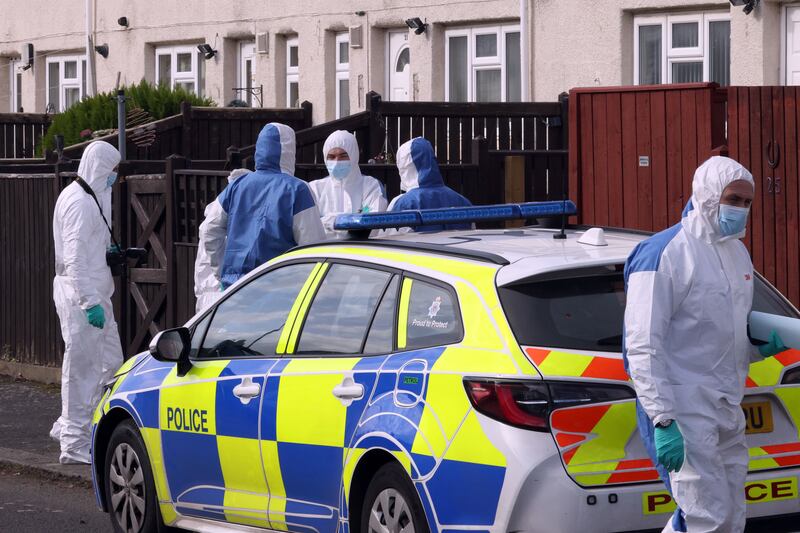 Forensic officers in Maple Terrace, Shiney Row near Sunderland where Mr Langley was attacked