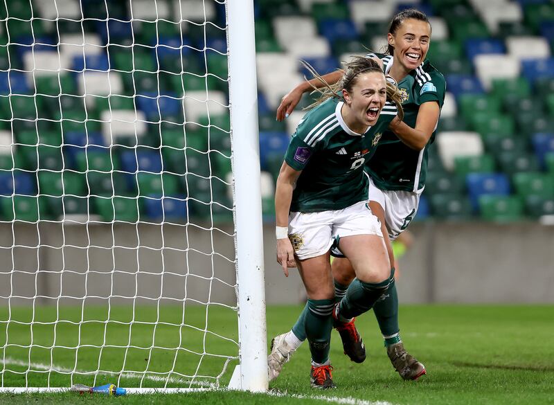 Northern Ireland’s Simone Magill celebrates scoring against Montenegro