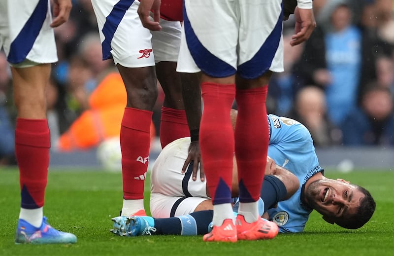 Manchester City’s Rodri was injured during Sunday’s match with Arsenal