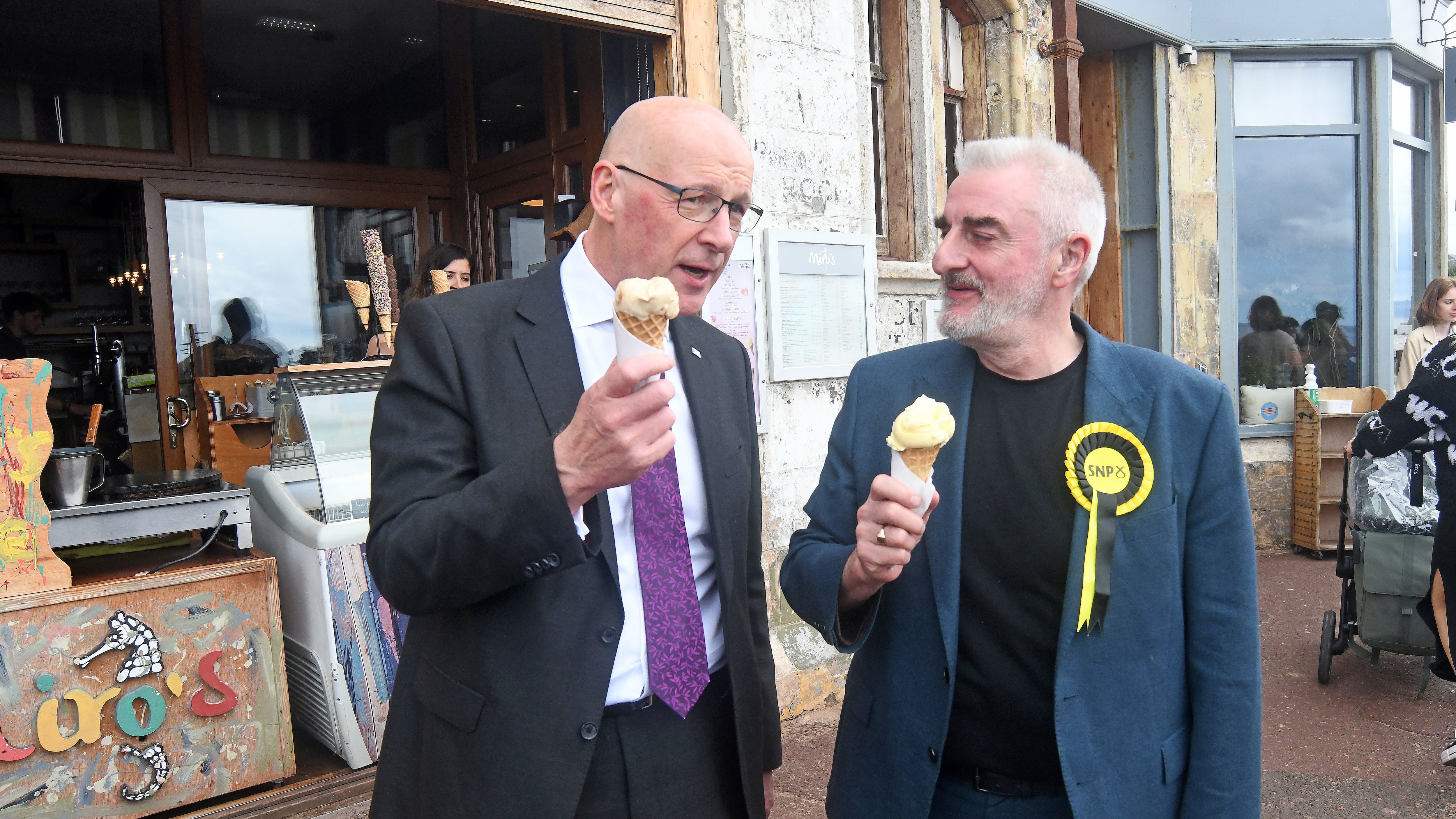 SNP Leader John Swinney (left) joins the SNP candidate for Edinburgh East and Musselburgh, Tommy Sheppard, at Portobello Beach and Promenade, while on the General Election campaign trial