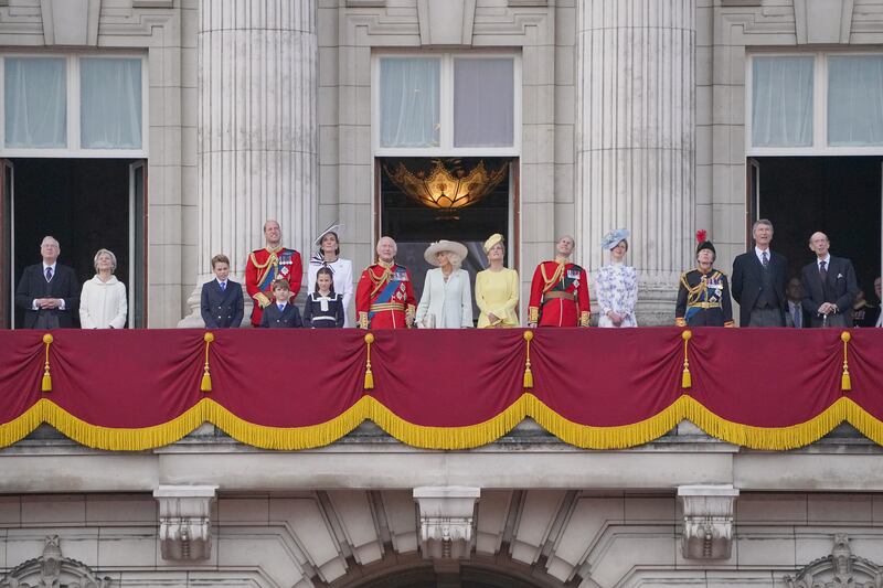 Anne with the royal family including the Waleses on the Palace balcony for Trooping