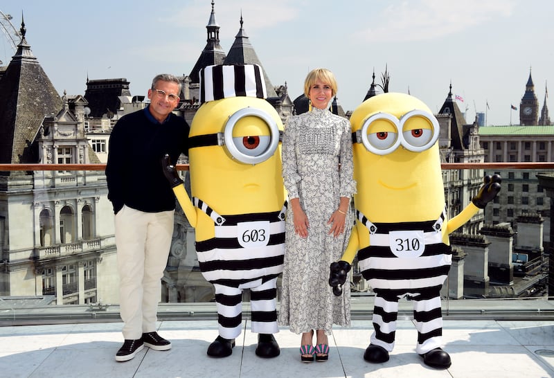 Steve Carell and Kristen Wiig with the Minion characters