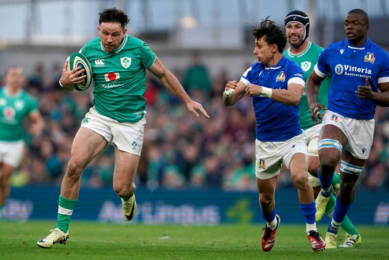 Hugo Keenan, left, went off injured against Italy