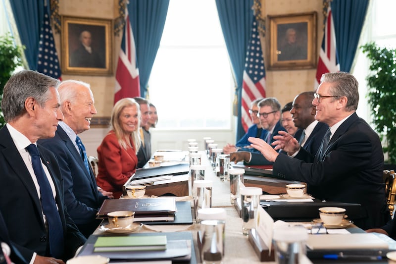 Sir Keir Starmer and Joe Biden met in the Blue Room at the White House in Washington DC on Friday