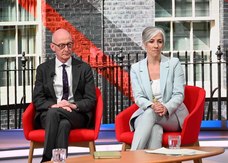 Labour’s national campaign co-ordinator Pat McFadden with deputy leader of the Liberal Democrats Daisy Cooper on the BBC’s Sunday With Laura Kuenssberg