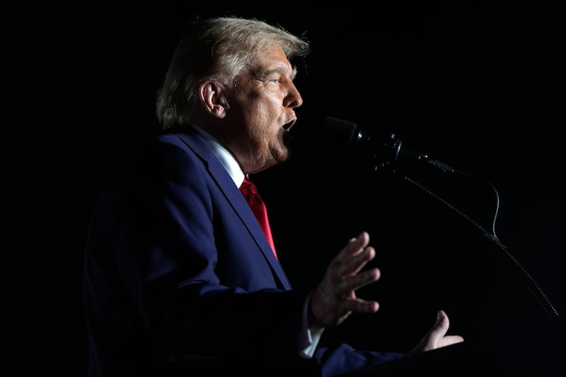 Donald Trump speaks at the Butler Farm Show on October 5 (Evan Vucci/AP)