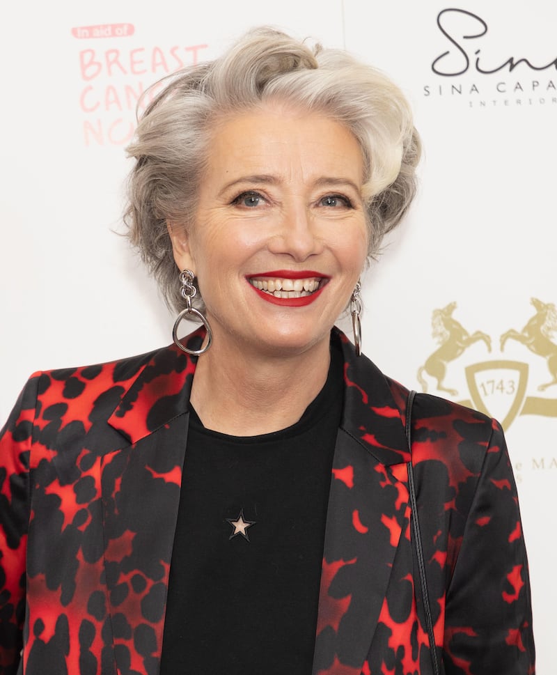 Emma Thompson blended a deeper grey with striking silver stripes to frame her face