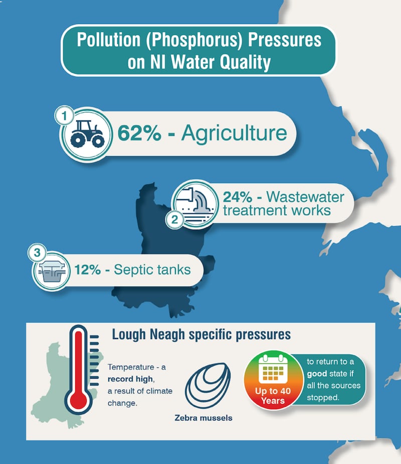 An image from the Lough Neagh Report and Action Plan setting out the source of pollutants