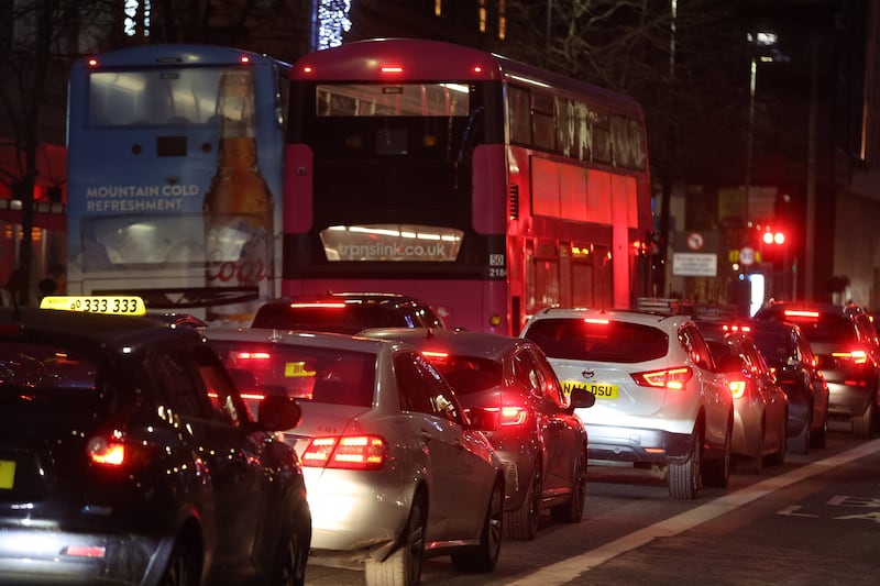 Traffic in builds up in Belfast CIty Centre. PICTURE: MAL MCCANN