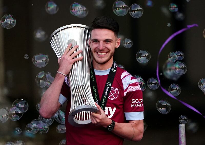West Ham’s Europa Conference League-winning captain Declan Rice is now hoping to win the Premier League with Arsenal
