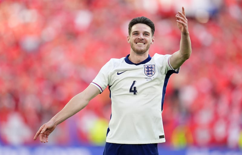 England’s Declan Rice celebrates after the Euro 2024 win over Switzerland.