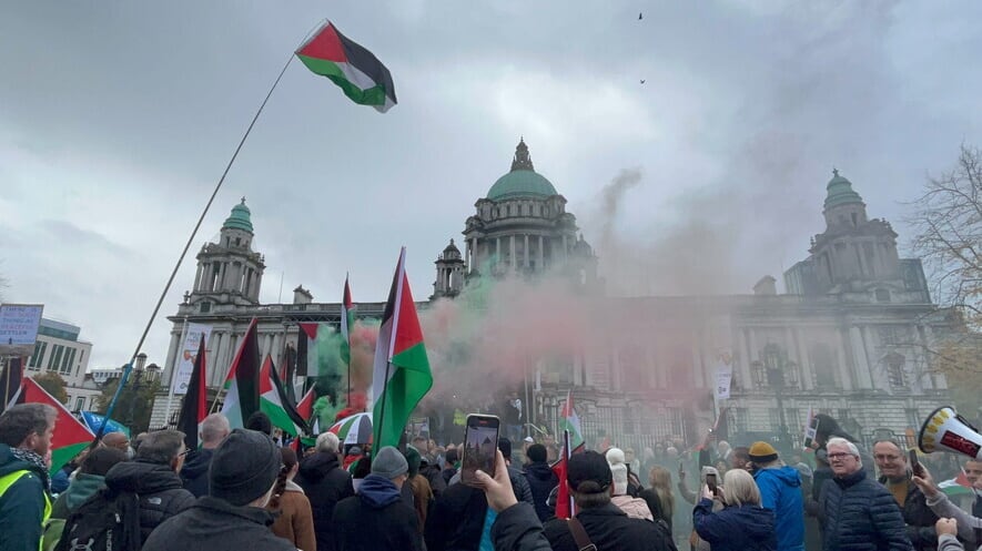 Pro-Palestinian protestors at a rally at Belfast City Hall in October. Picture: Claudia Savage/PA