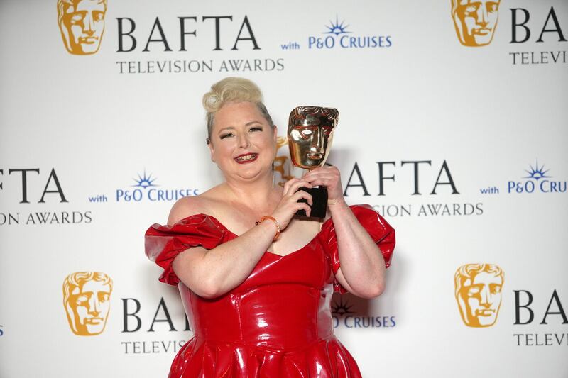 Siobhan McSweeney with her award for Female Performance in a Comedy Programme at the Bafta Television Awards at the Royal Festival Hall, London. Picture by Jeff Moore/PA Wire