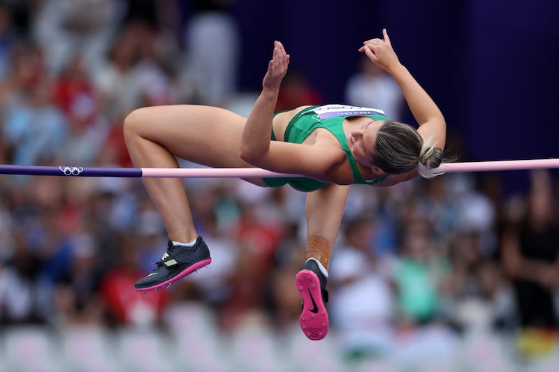 Kate O'Connor competes in the heptathlon at the Stade de France in Paris on Thursday. Photo by Christian Petersen/Getty Images