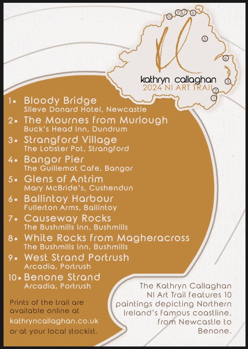 The locations for the Kathryn Callaghan 2024 NI Art Trail which features 10 paintings depicting Northern Ireland's famous coastline