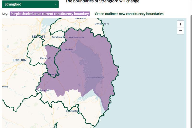 A map showing the recent boundary changes for the Strangford constituency. PICTURE: PARLIAMENT.UK