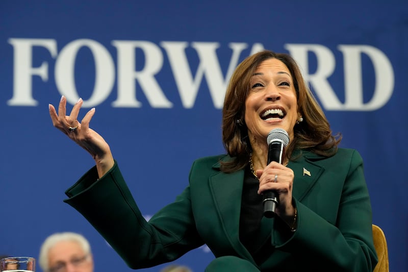 Democratic presidential nominee Vice President Kamala Harris speaks during a town hall on Monday in Pennsylvania (Jacquelyn Martin/AP)