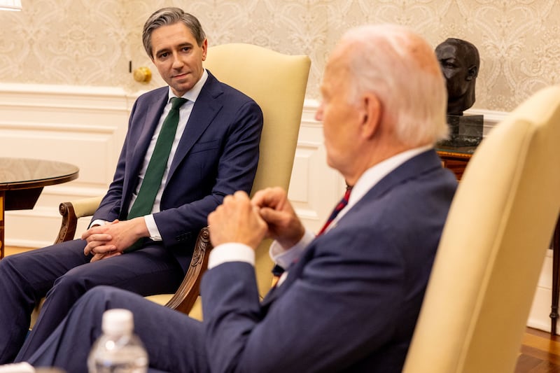 Taoiseach Simon Harris during a bilateral meeting with US President Joe Biden at the White House in Washington DC